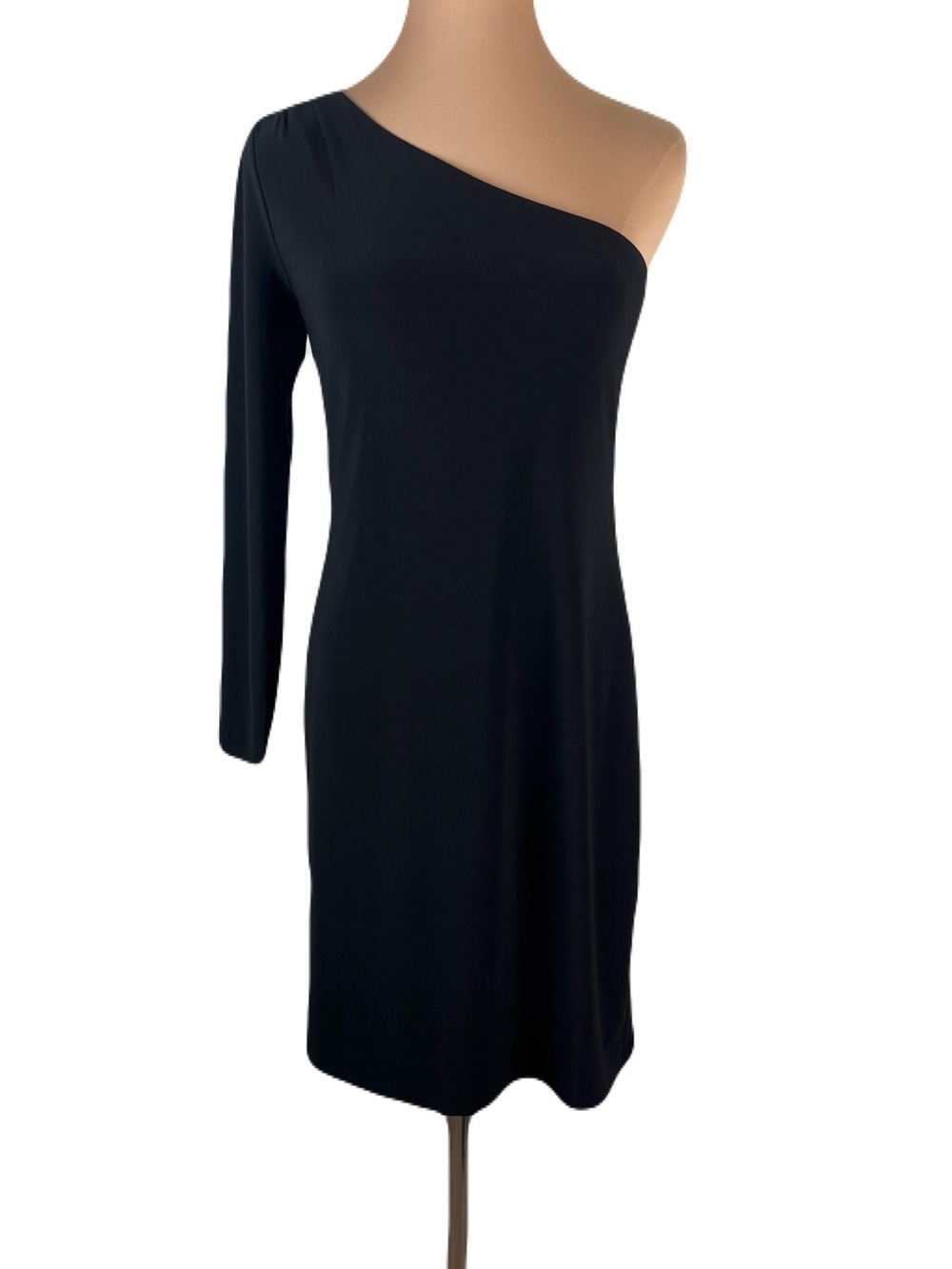 White House Black Market One Shoulder Black Dress